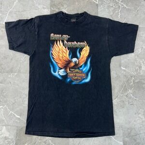 90s Vintage Harley Davidson Graphic Tee Mens Large Flames Eagle Short Sleeve